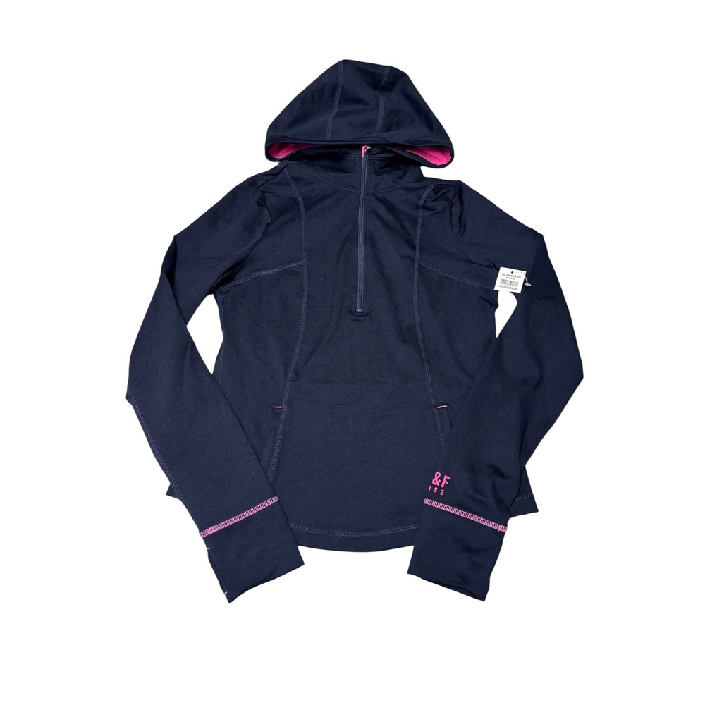 NWT Abercrombie & Fitch Womens Navy Blue Quarter Zip Hoodie Activewear Medium‎
